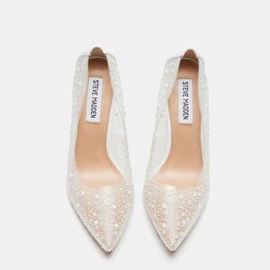 Steve Madden White Crystal Mesh Pointed-Toe Stiletto Pumps